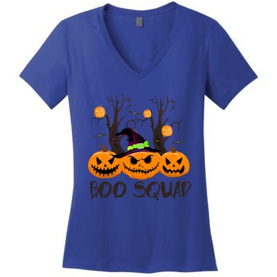 Boo Squad Scary Pumpkin Funny Halloween Costume Gift Women's V-Neck T-Shirt