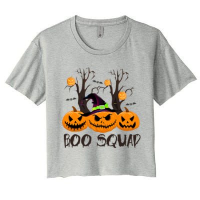 Boo Squad Scary Pumpkin Funny Halloween Costume Gift Women's Crop Top Tee