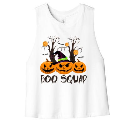 Boo Squad Scary Pumpkin Funny Halloween Costume Gift Women's Racerback Cropped Tank