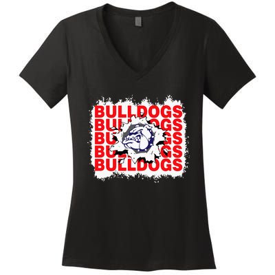 Bulldogs School Sports Fan Team Spirit Women's V-Neck T-Shirt