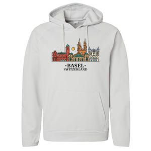 Basel Switzerland Skyline Performance Fleece Hoodie