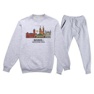 Basel Switzerland Skyline Premium Crewneck Sweatsuit Set