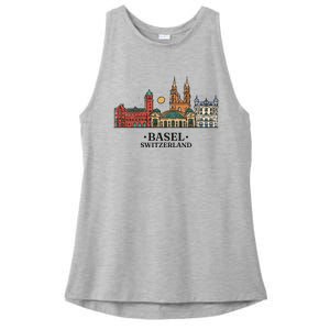 Basel Switzerland Skyline Ladies PosiCharge Tri-Blend Wicking Tank