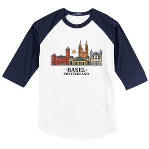 Basel Switzerland Skyline Baseball Sleeve Shirt