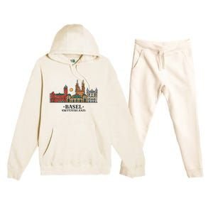 Basel Switzerland Skyline Premium Hooded Sweatsuit Set