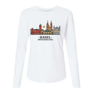 Basel Switzerland Skyline Womens Cotton Relaxed Long Sleeve T-Shirt