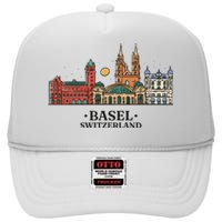 Basel Switzerland Skyline High Crown Mesh Back Trucker Hat