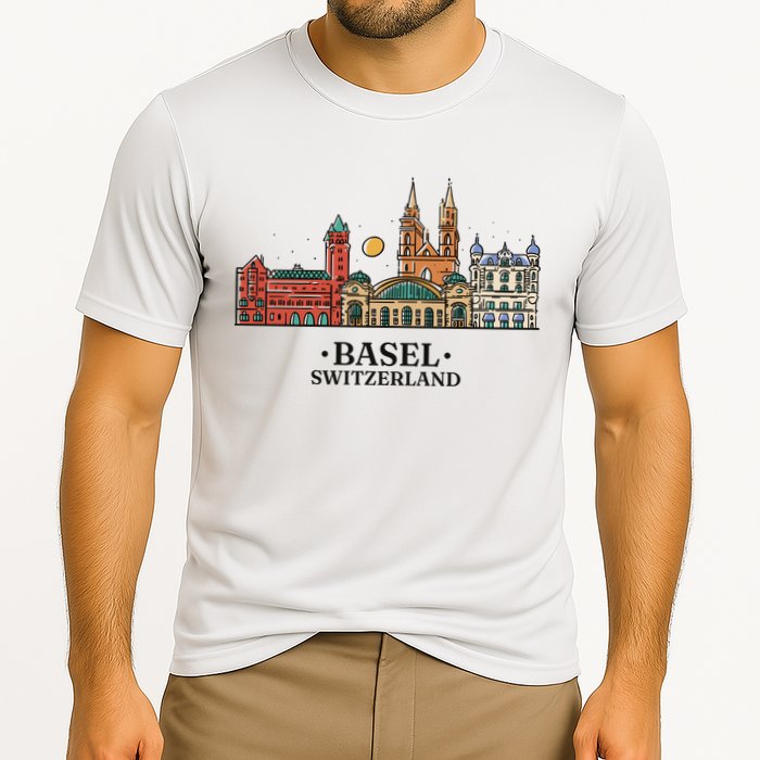 Basel Switzerland Skyline Cooling Performance Crew T-Shirt