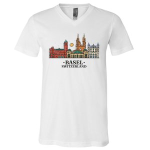 Basel Switzerland Skyline V-Neck T-Shirt