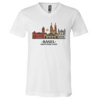 Basel Switzerland Skyline V-Neck T-Shirt