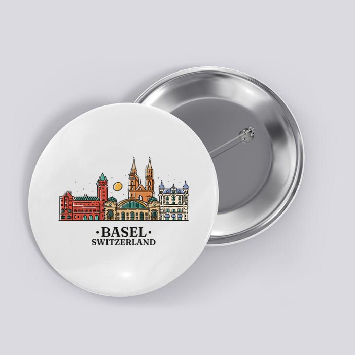 Basel Switzerland Skyline Button