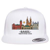 Basel Switzerland Skyline Flat Bill Trucker Hat