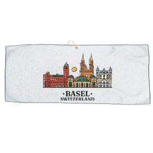 Basel Switzerland Skyline Large Microfiber Waffle Golf Towel