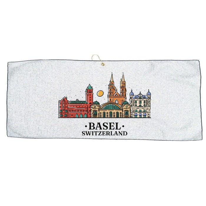 Basel Switzerland Skyline Large Microfiber Waffle Golf Towel