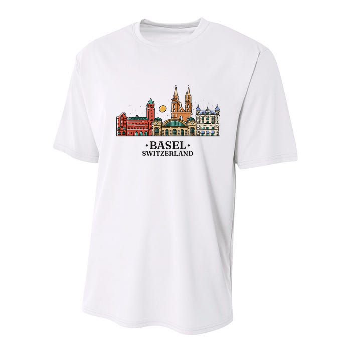 Basel Switzerland Skyline Youth Performance Sprint T-Shirt
