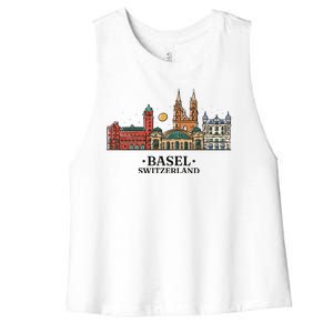 Basel Switzerland Skyline Women's Racerback Cropped Tank