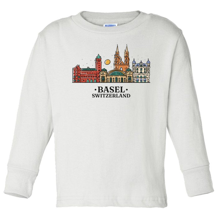 Basel Switzerland Skyline Toddler Long Sleeve Shirt