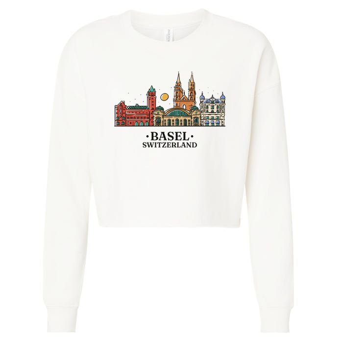 Basel Switzerland Skyline Cropped Pullover Crew