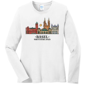 Basel Switzerland Skyline Ladies Long Sleeve Shirt