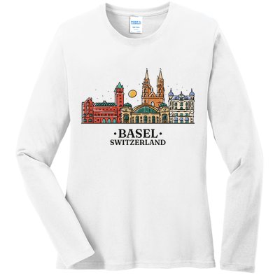 Basel Switzerland Skyline Ladies Long Sleeve Shirt
