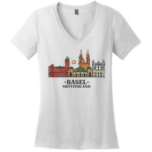 Basel Switzerland Skyline Women's V-Neck T-Shirt