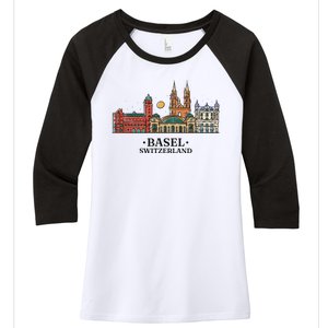 Basel Switzerland Skyline Women's Tri-Blend 3/4-Sleeve Raglan Shirt