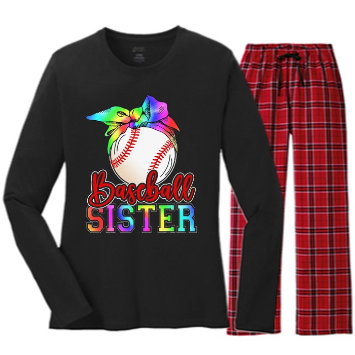 Baseball Sister Shirt Leopard Heart Mothers Day Girls  Women's Long Sleeve Flannel Pajama Set 