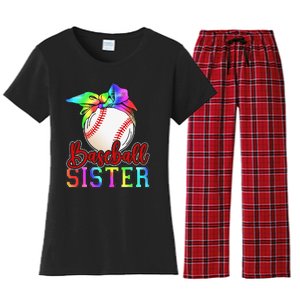 Baseball Sister Shirt Leopard Heart Mothers Day Girls  Women's Flannel Pajama Set