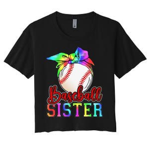 Baseball Sister Shirt Leopard Heart Mothers Day Girls  Women's Crop Top Tee