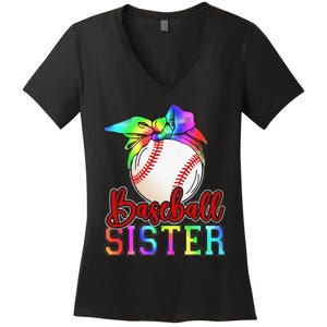 Baseball Sister Shirt Leopard Heart Mothers Day Girls  Women's V-Neck T-Shirt