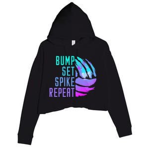 Bump Set Spike Repeat Volleyball Lover Athlete Sports Funny Gift Crop Fleece Hoodie