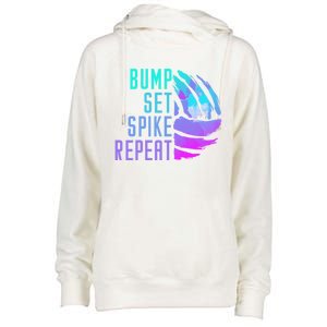 Bump Set Spike Repeat Volleyball Lover Athlete Sports Funny Gift Womens Funnel Neck Pullover Hood