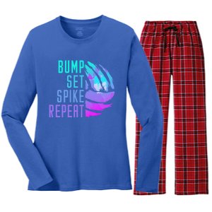 Bump Set Spike Repeat Volleyball Lover Athlete Sports Funny Gift Women's Long Sleeve Flannel Pajama Set 