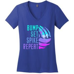 Bump Set Spike Repeat Volleyball Lover Athlete Sports Funny Gift Women's V-Neck T-Shirt