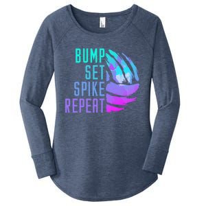 Bump Set Spike Repeat Volleyball Lover Athlete Sports Funny Gift Women's Perfect Tri Tunic Long Sleeve Shirt