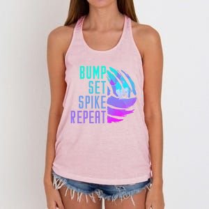 Bump Set Spike Repeat Volleyball Lover Athlete Sports Funny Gift Women's Knotted Racerback Tank