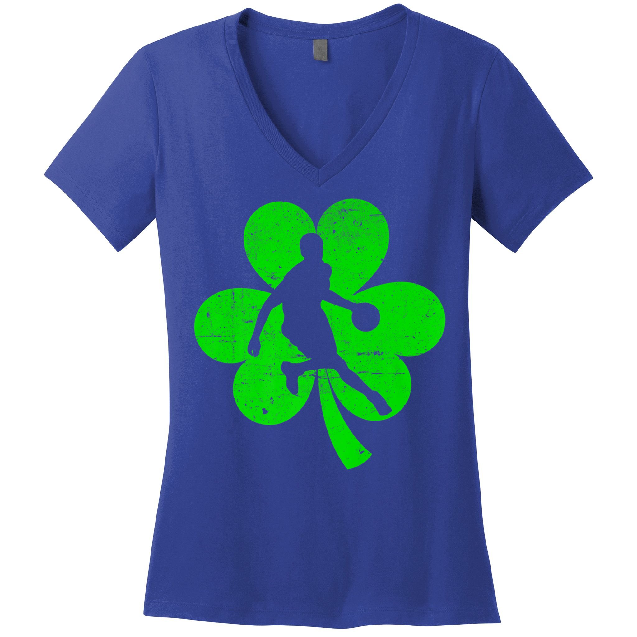 Basketball Sports St Patrick's Day Retro Shamrock Irish Gift Women's V-Neck T-Shirt