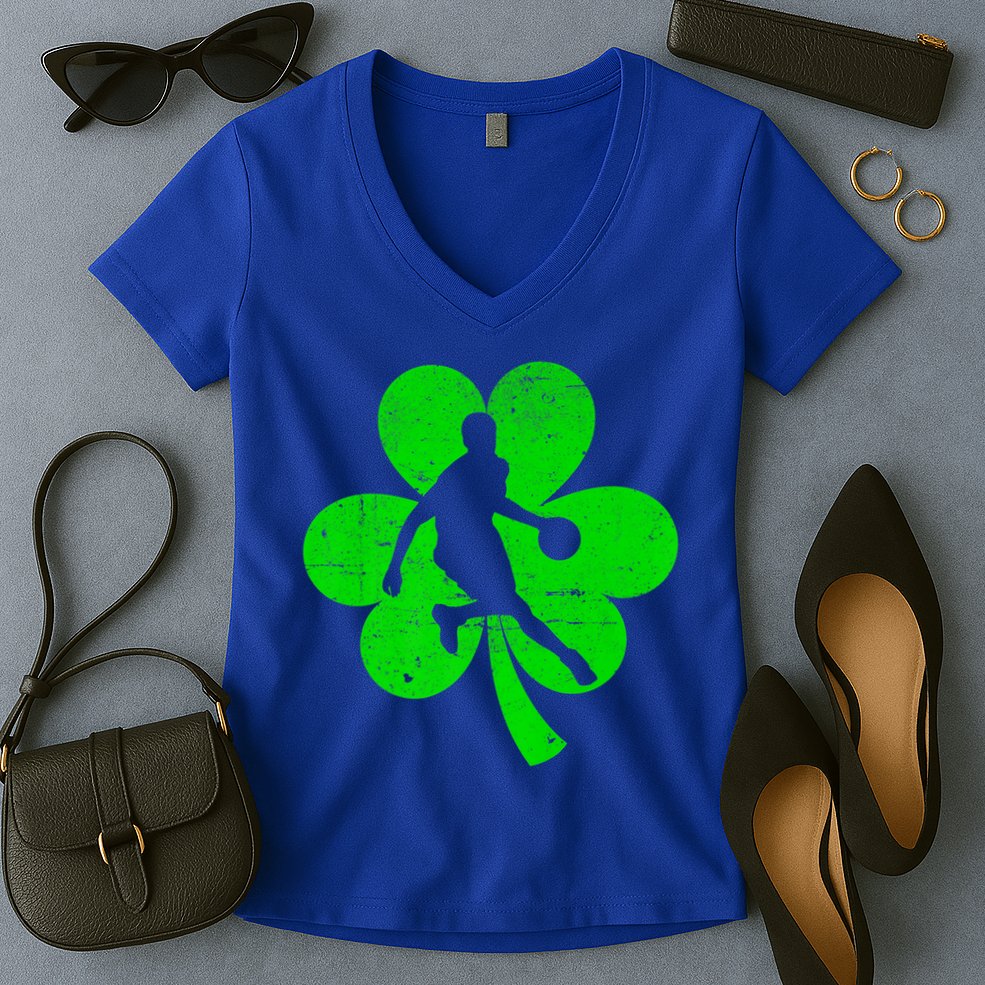 Basketball Sports St Patrick's Day Retro Shamrock Irish Gift Women's V-Neck T-Shirt