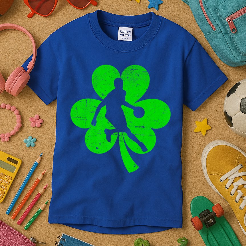 Basketball Sports St Patrick's Day Retro Shamrock Irish Gift Kids T-Shirt