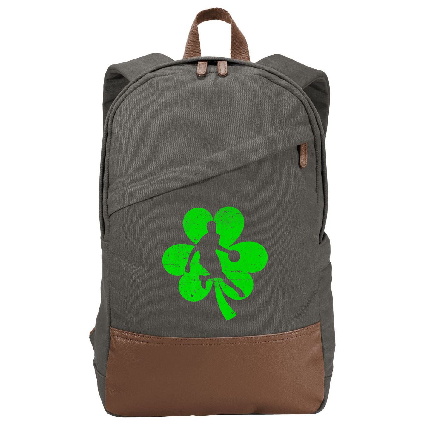 Basketball Sports St Patrick's Day Retro Shamrock Irish Gift Cotton Canvas Backpack