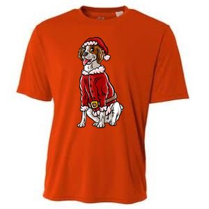 Brittany Spaniel Santa Claus Christmas Dog Merry Woofmas Meaningful Gift Cooling Performance Crew T-Shirt