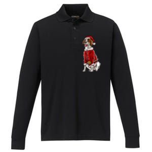 Brittany Spaniel Santa Claus Christmas Dog Merry Woofmas Meaningful Gift Performance Long Sleeve Polo