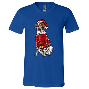 Brittany Spaniel Santa Claus Christmas Dog Merry Woofmas Meaningful Gift V-Neck T-Shirt