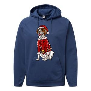 Brittany Spaniel Santa Claus Christmas Dog Merry Woofmas Meaningful Gift Performance Fleece Hoodie