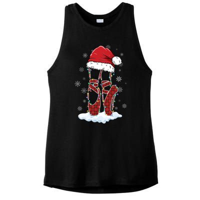 Ballet Shoes Santa Hat Ballerina Dancer Christmas Lights Funny Gift Ladies PosiCharge Tri-Blend Wicking Tank