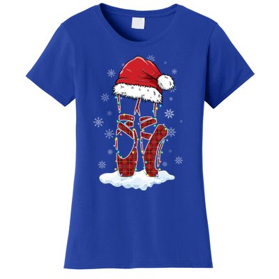 Ballet Shoes Santa Hat Ballerina Dancer Christmas Lights Funny Gift Women's T-Shirt