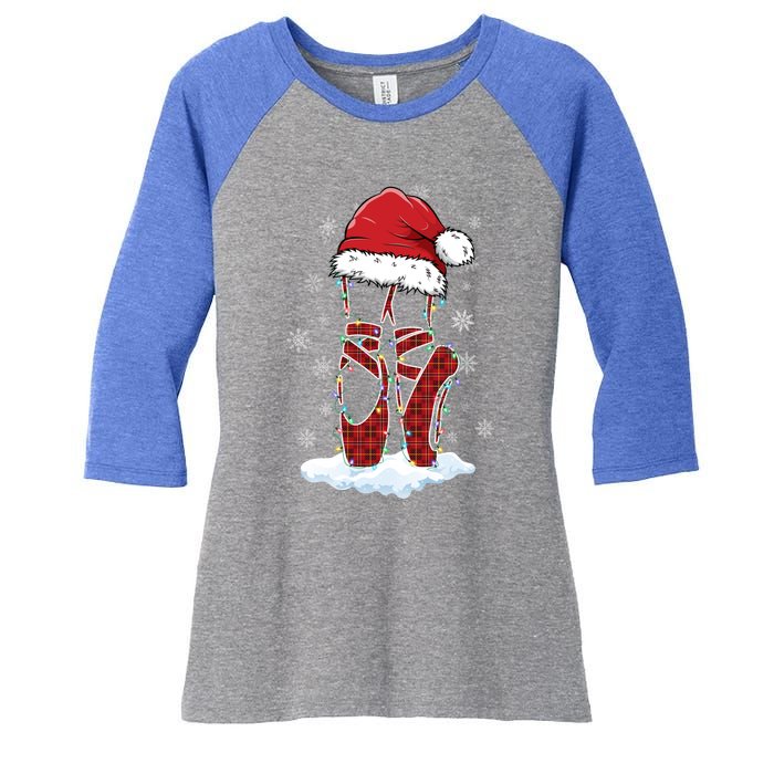 Ballet Shoes Santa Hat Ballerina Dancer Christmas Lights Funny Gift Women's Tri-Blend 3/4-Sleeve Raglan Shirt