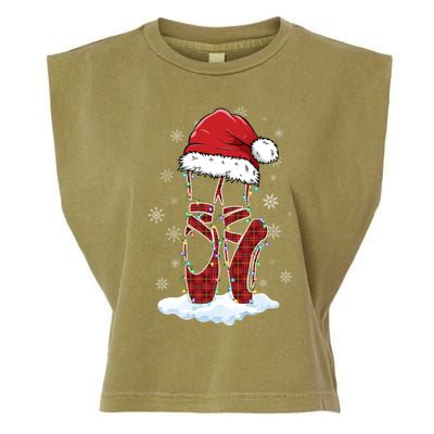 Ballet Shoes Santa Hat Ballerina Dancer Christmas Lights Funny Gift Garment-Dyed Women's Muscle Tee