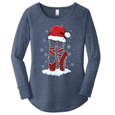 Ballet Shoes Santa Hat Ballerina Dancer Christmas Lights Funny Gift Women's Perfect Tri Tunic Long Sleeve Shirt