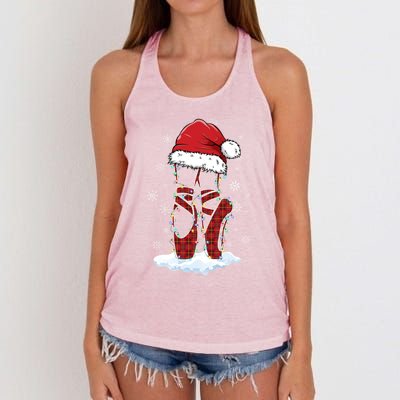 Ballet Shoes Santa Hat Ballerina Dancer Christmas Lights Funny Gift Women's Knotted Racerback Tank